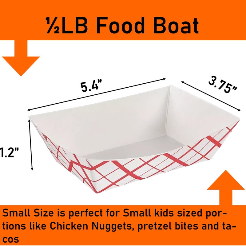 Mr. Miracle Mr Miracle Paper Food Trays, Red & White Checkered Paper. Extra Small (1/2 LB). 100 Pack, Disposable, Recyclable Serving Boats.For Condiments, Snacks & Concession Food, Grease Ressistant - Image 2